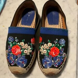 Tory Burch Black Espadrilles with Floral Embroidery